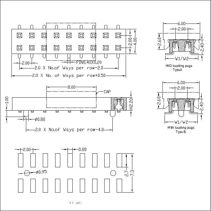 FHDM07 2.0 mm Female Header Dual Row  SMT Type H=2.2