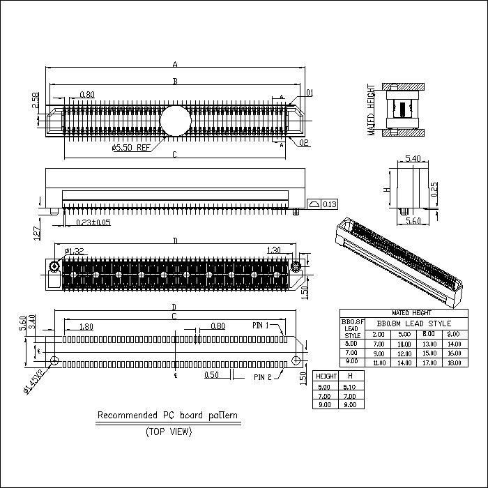 0.5mm Board To Board Connector Female Single Groove BB0.8M-HXXX03